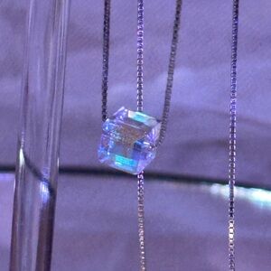 Crystal Cube 6mm Necklace with Sterling Silver S925 Box Chain